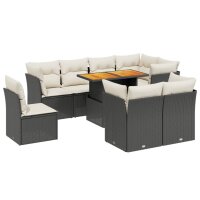 vidaXL 9-tlg. Garten-Sofagarnitur mit Kissen Schwarz Poly Rattan