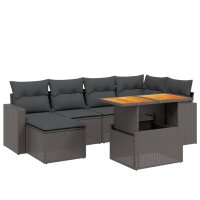 vidaXL 7-tlg. Garten-Sofagarnitur mit Kissen Schwarz Poly Rattan