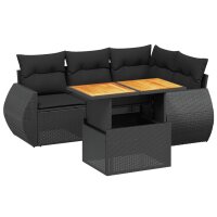 vidaXL 5-tlg. Garten-Sofagarnitur mit Kissen Schwarz Poly Rattan