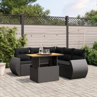 vidaXL 6-tlg. Garten-Sofagarnitur mit Kissen Schwarz Poly Rattan