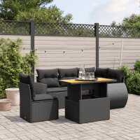 vidaXL 6-tlg. Garten-Sofagarnitur mit Kissen Schwarz Poly Rattan