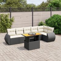 vidaXL 7-tlg. Garten-Sofagarnitur mit Kissen Schwarz Poly Rattan