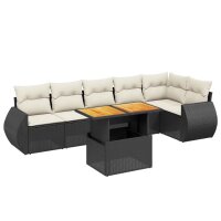 vidaXL 7-tlg. Garten-Sofagarnitur mit Kissen Schwarz Poly Rattan