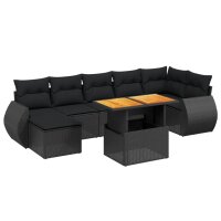 vidaXL 8-tlg. Garten-Sofagarnitur mit Kissen Schwarz Poly Rattan