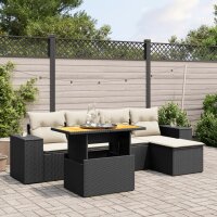 vidaXL 6-tlg. Garten-Sofagarnitur mit Kissen Schwarz Poly Rattan