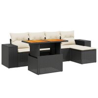 vidaXL 6-tlg. Garten-Sofagarnitur mit Kissen Schwarz Poly Rattan