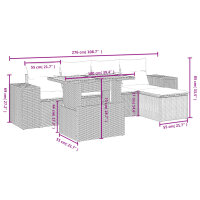 vidaXL 6-tlg. Garten-Sofagarnitur mit Kissen Schwarz Poly Rattan