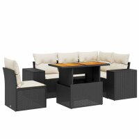 vidaXL 6-tlg. Garten-Sofagarnitur mit Kissen Schwarz Poly Rattan