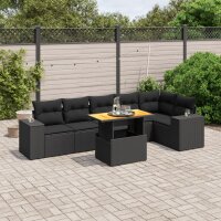 vidaXL 7-tlg. Garten-Sofagarnitur mit Kissen Schwarz Poly Rattan