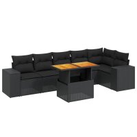 vidaXL 7-tlg. Garten-Sofagarnitur mit Kissen Schwarz Poly Rattan