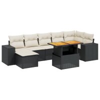 vidaXL 8-tlg. Garten-Sofagarnitur mit Kissen Schwarz Poly Rattan