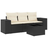 vidaXL 4-tlg. Garten-Sofagarnitur mit Kissen Schwarz Poly Rattan