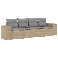 vidaXL 4-tlg. Garten-Sofagarnitur mit Kissen Beige Poly Rattan