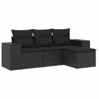 vidaXL 4-tlg. Garten-Sofagarnitur mit Kissen Schwarz Poly Rattan