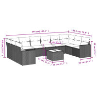 vidaXL 11-tlg. Garten-Sofagarnitur mit Kissen Schwarz Poly Rattan