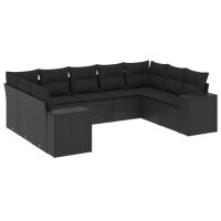 vidaXL 9-tlg. Garten-Sofagarnitur mit Kissen Schwarz Poly Rattan