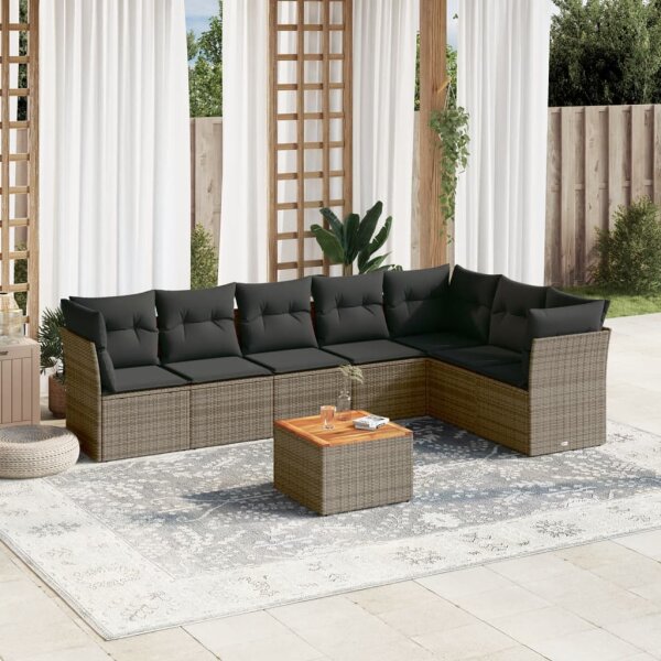 vidaXL 8-tlg. Garten-Sofagarnitur mit Kissen Grau Poly Rattan