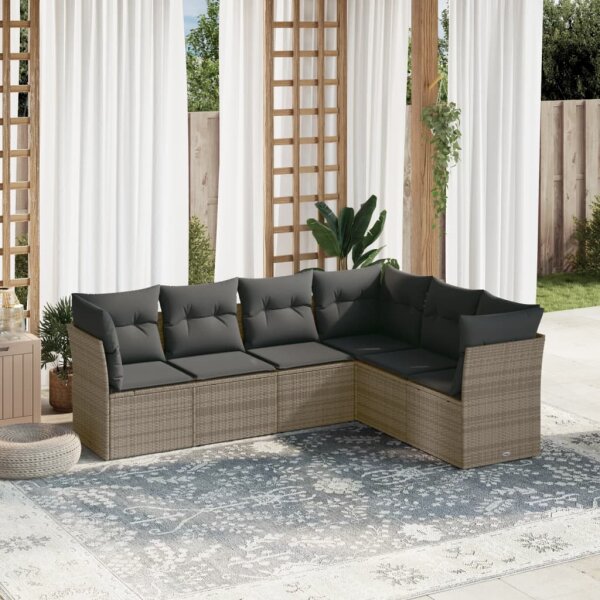 vidaXL 6-tlg. Garten-Sofagarnitur mit Kissen Grau Poly Rattan