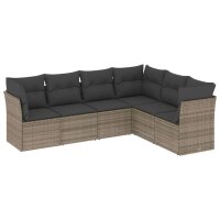 vidaXL 6-tlg. Garten-Sofagarnitur mit Kissen Grau Poly Rattan