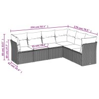 vidaXL 6-tlg. Garten-Sofagarnitur mit Kissen Grau Poly Rattan