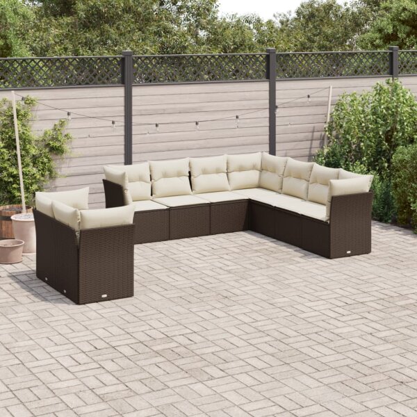 vidaXL 9-tlg. Garten-Sofagarnitur mit Kissen Braun Poly Rattan