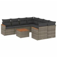 vidaXL 9-tlg. Garten-Sofagarnitur mit Kissen Grau Poly Rattan