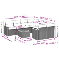 vidaXL 9-tlg. Garten-Sofagarnitur mit Kissen Grau Poly Rattan