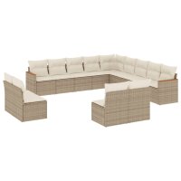 vidaXL 13-tlg. Garten-Sofagarnitur mit Kissen Beige Poly Rattan