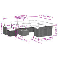 vidaXL 11-tlg. Garten-Sofagarnitur mit Kissen Schwarz Poly Rattan