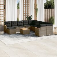 vidaXL 12-tlg. Garten-Sofagarnitur mit Kissen Grau Poly Rattan