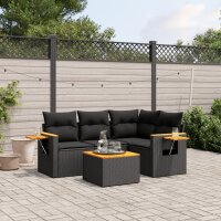 vidaXL 5-tlg. Garten-Sofagarnitur mit Kissen Schwarz Poly Rattan