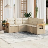 vidaXL 5-tlg. Garten-Sofagarnitur mit Kissen Beige Poly Rattan