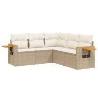 vidaXL 5-tlg. Garten-Sofagarnitur mit Kissen Beige Poly Rattan