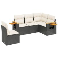 vidaXL 5-tlg. Garten-Sofagarnitur mit Kissen Schwarz Poly Rattan