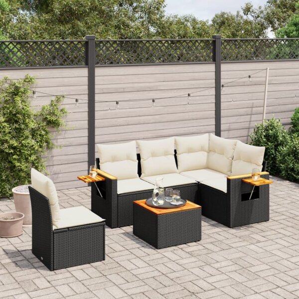 vidaXL 6-tlg. Garten-Sofagarnitur mit Kissen Schwarz Poly Rattan