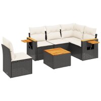 vidaXL 6-tlg. Garten-Sofagarnitur mit Kissen Schwarz Poly Rattan