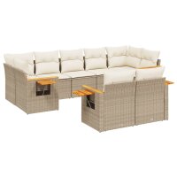 vidaXL 9-tlg. Garten-Sofagarnitur mit Kissen Beige Poly Rattan