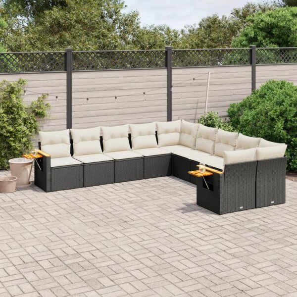 vidaXL 10-tlg. Garten-Sofagarnitur mit Kissen Schwarz Poly Rattan