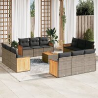 vidaXL 13-tlg. Garten-Sofagarnitur mit Kissen Grau Poly...