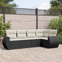 vidaXL 5-tlg. Garten-Sofagarnitur mit Kissen Schwarz Poly Rattan