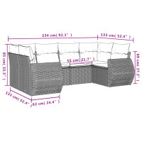 vidaXL 7-tlg. Garten-Sofagarnitur mit Kissen Schwarz Poly Rattan