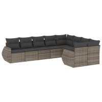 vidaXL 9-tlg. Garten-Sofagarnitur mit Kissen Grau Poly Rattan