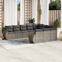 vidaXL 10-tlg. Garten-Sofagarnitur mit Kissen Grau Poly...