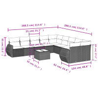 vidaXL 11-tlg. Garten-Sofagarnitur mit Kissen Schwarz Poly Rattan