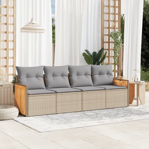 vidaXL 4-tlg. Garten-Sofagarnitur mit Kissen Beige Poly Rattan