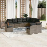 vidaXL 10-tlg. Garten-Sofagarnitur mit Kissen Grau Poly...