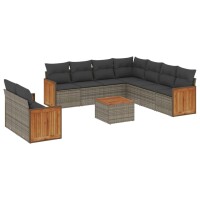 vidaXL 10-tlg. Garten-Sofagarnitur mit Kissen Grau Poly Rattan