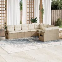 vidaXL 9-tlg. Garten-Sofagarnitur mit Kissen Beige Poly Rattan