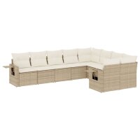 vidaXL 9-tlg. Garten-Sofagarnitur mit Kissen Beige Poly Rattan