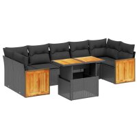 vidaXL 8-tlg. Garten-Sofagarnitur mit Kissen Schwarz Poly Rattan